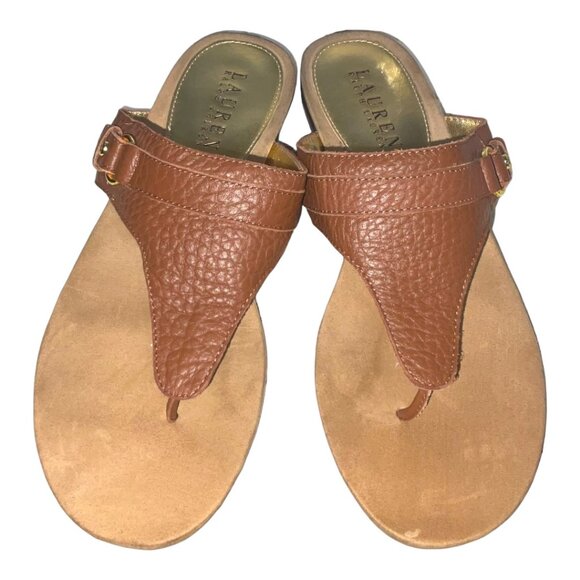 SOLD! Ralph Lauren Kendra Genuine Pebble Leather (11878  A/15) Thong Sandal 9.5B - Picture 2 of 14